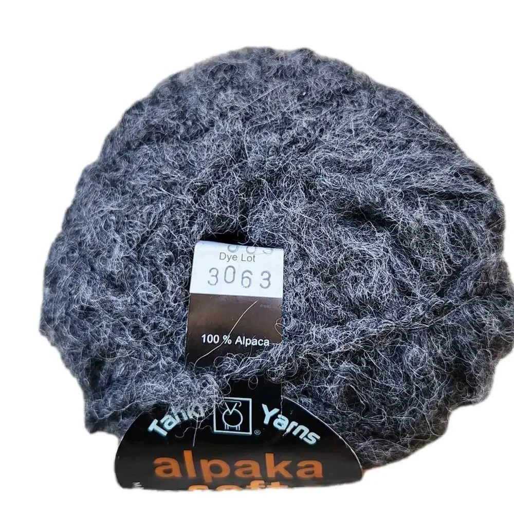 Tahki Alpaka Soft 100% Alpaca Yarn Lot 2 Black 1 Gray Skeins Fuzzy Bulky